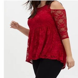 Torrid Dark Red Lace Cold Shoulder Babydoll- Sz 2